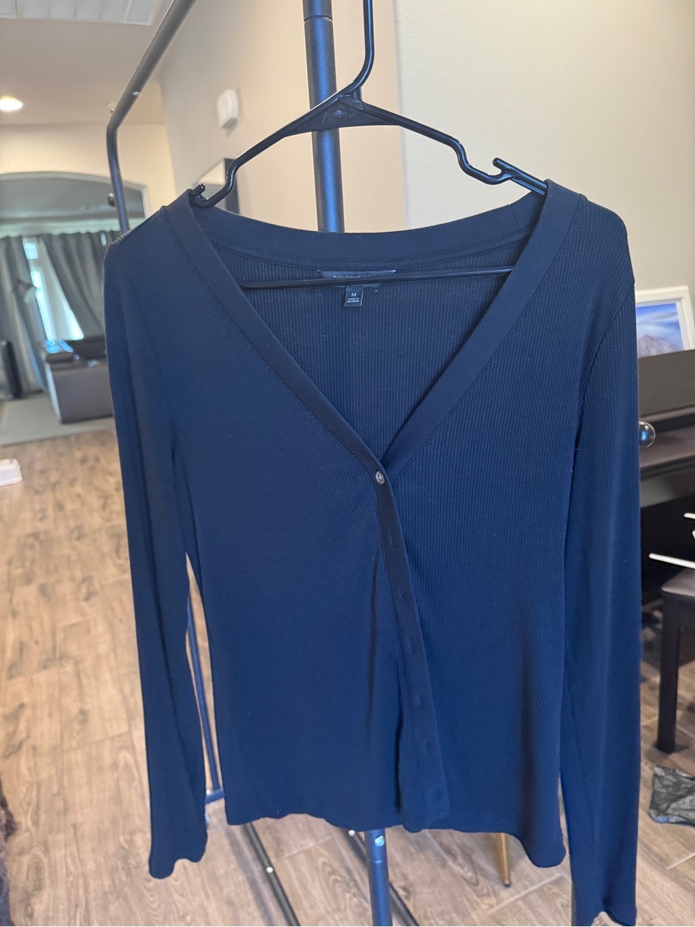 Banana Republic Navy Ribbed V-Neck Button Cardigan